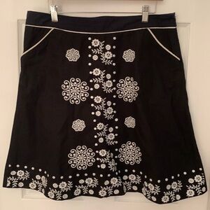 XOXO Black A-Line Skirt with White Floral Embroidery